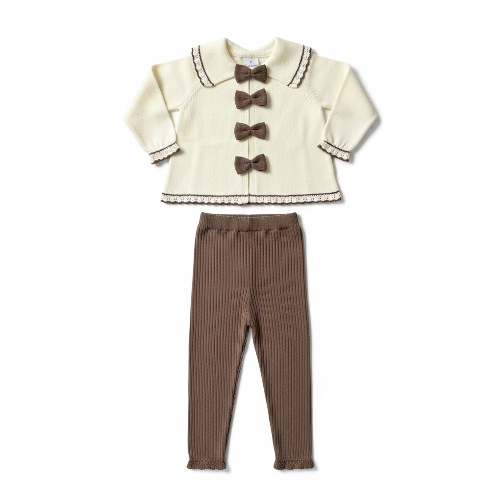 Brown Bow Button Legging Set