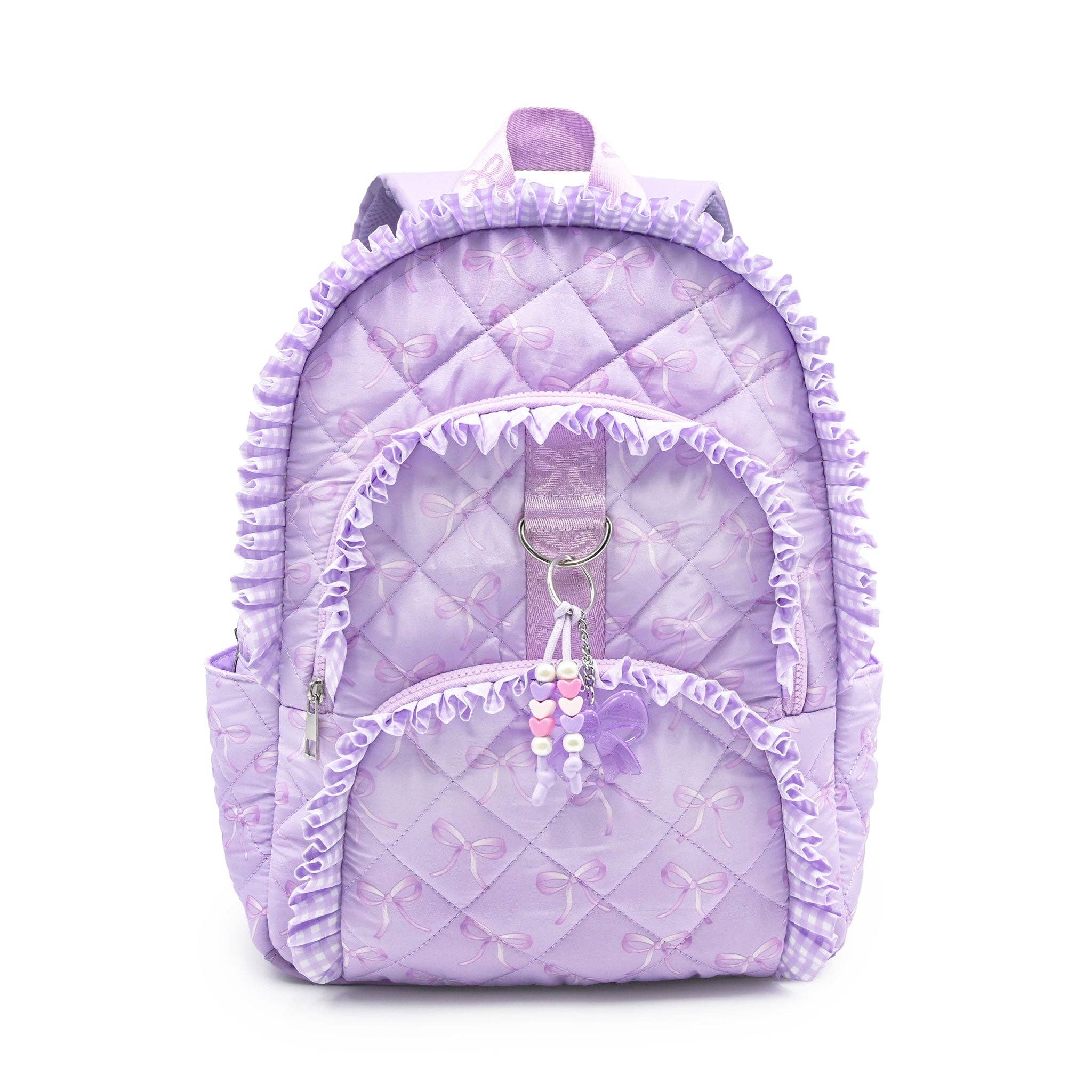 Lilac Bow & Ruffle Quilted Large Backpack