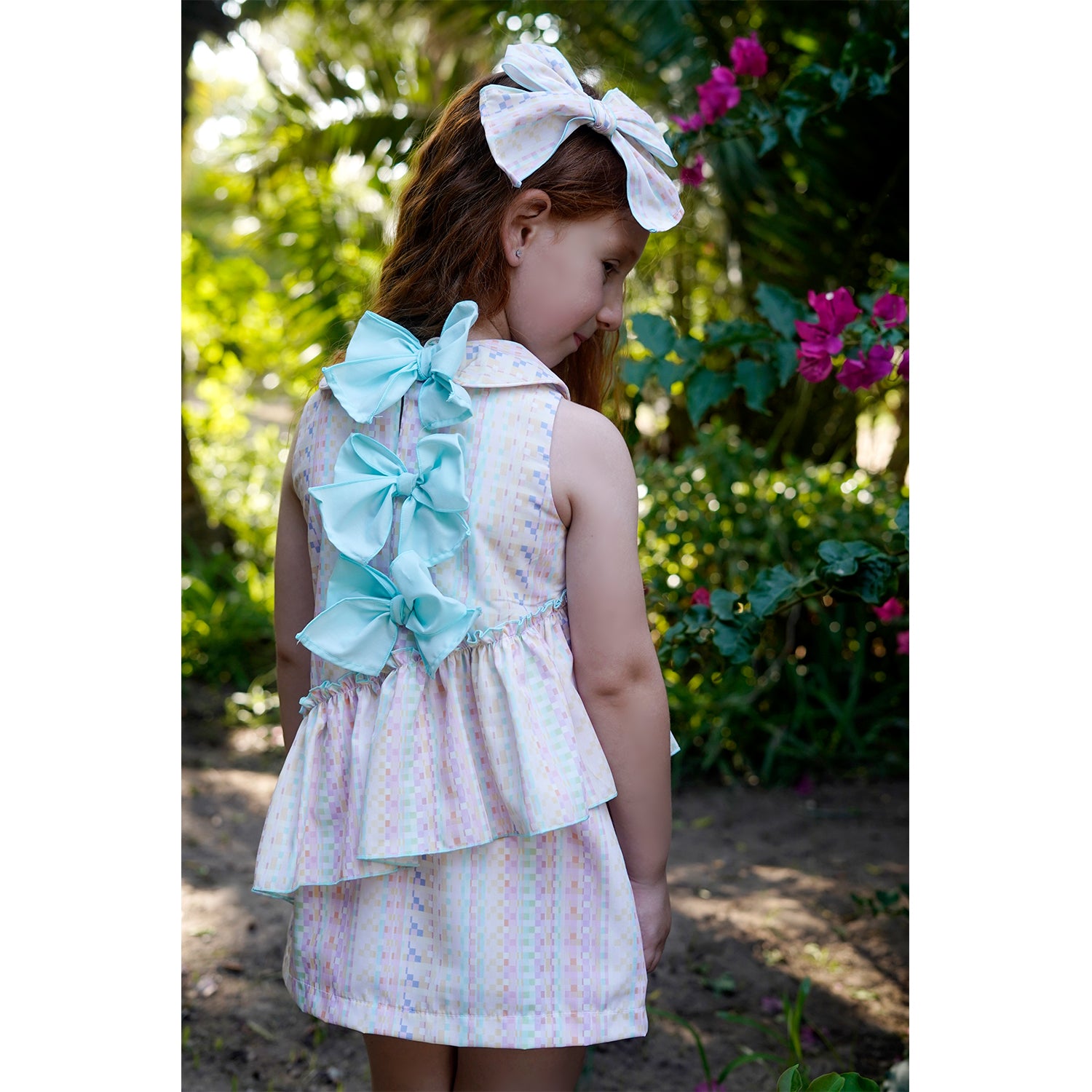 Pastel Geometric Triple Bow Dress
