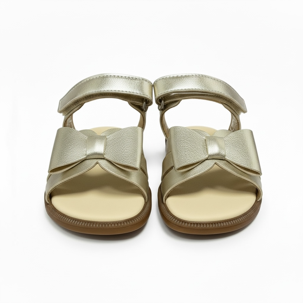 Gold Triple Strap Bow Sandal