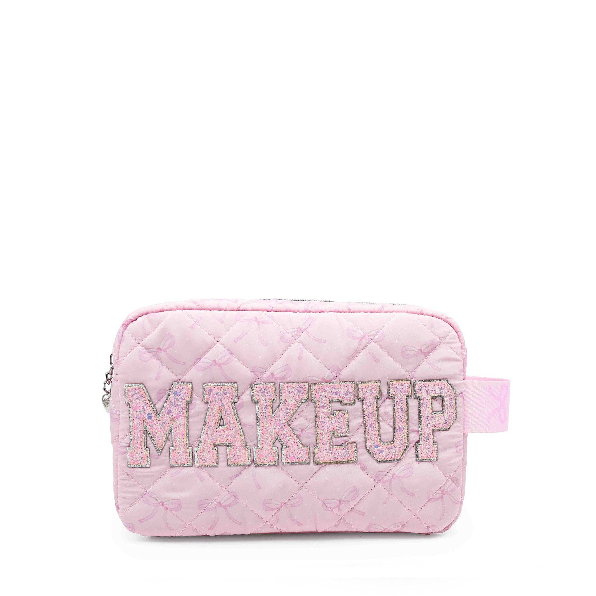 'MAKEUP' Bow Printed Quilted Pouch