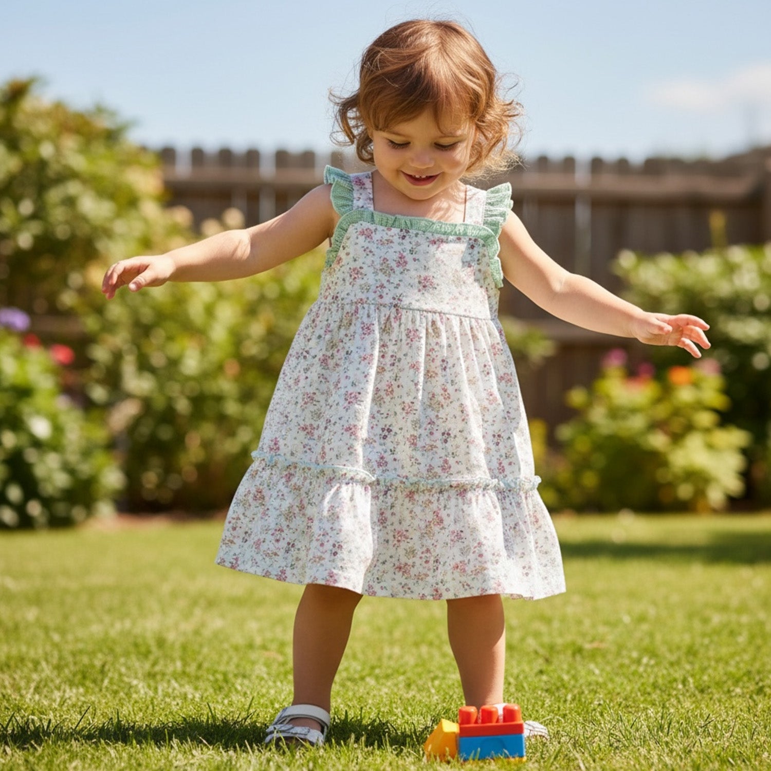 Pink Floral Tiered Dress