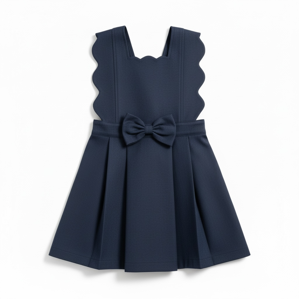 Scallop School Dress - Navy