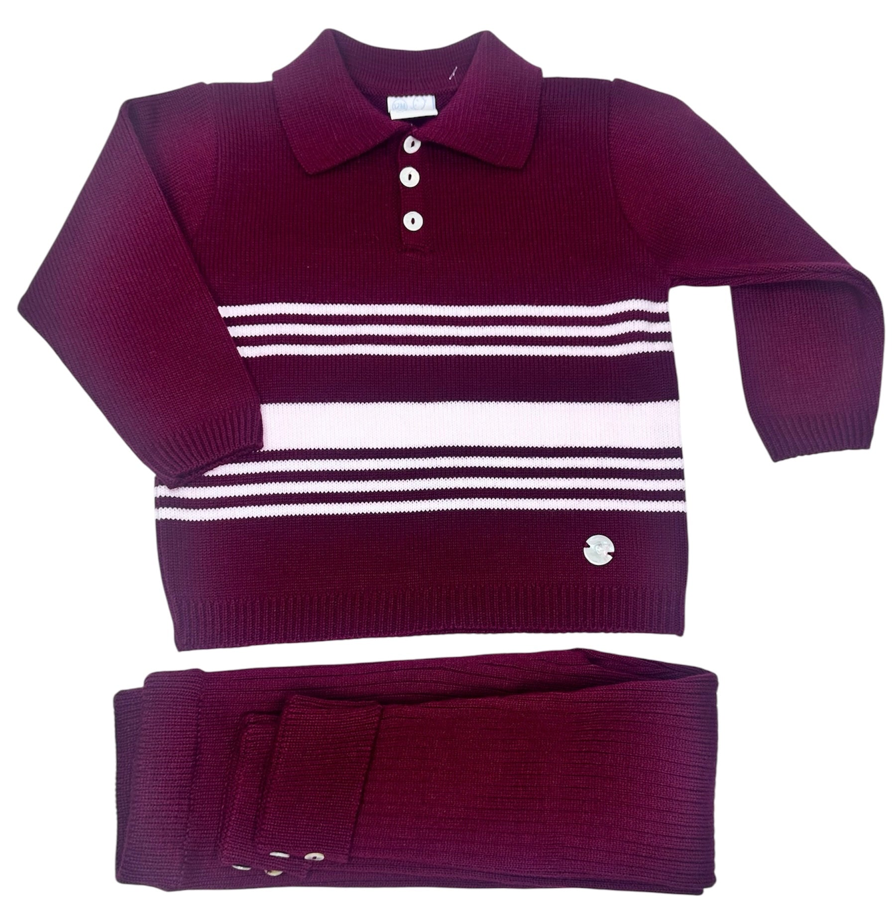 Burgandy Stripe Polo Knit Outfit