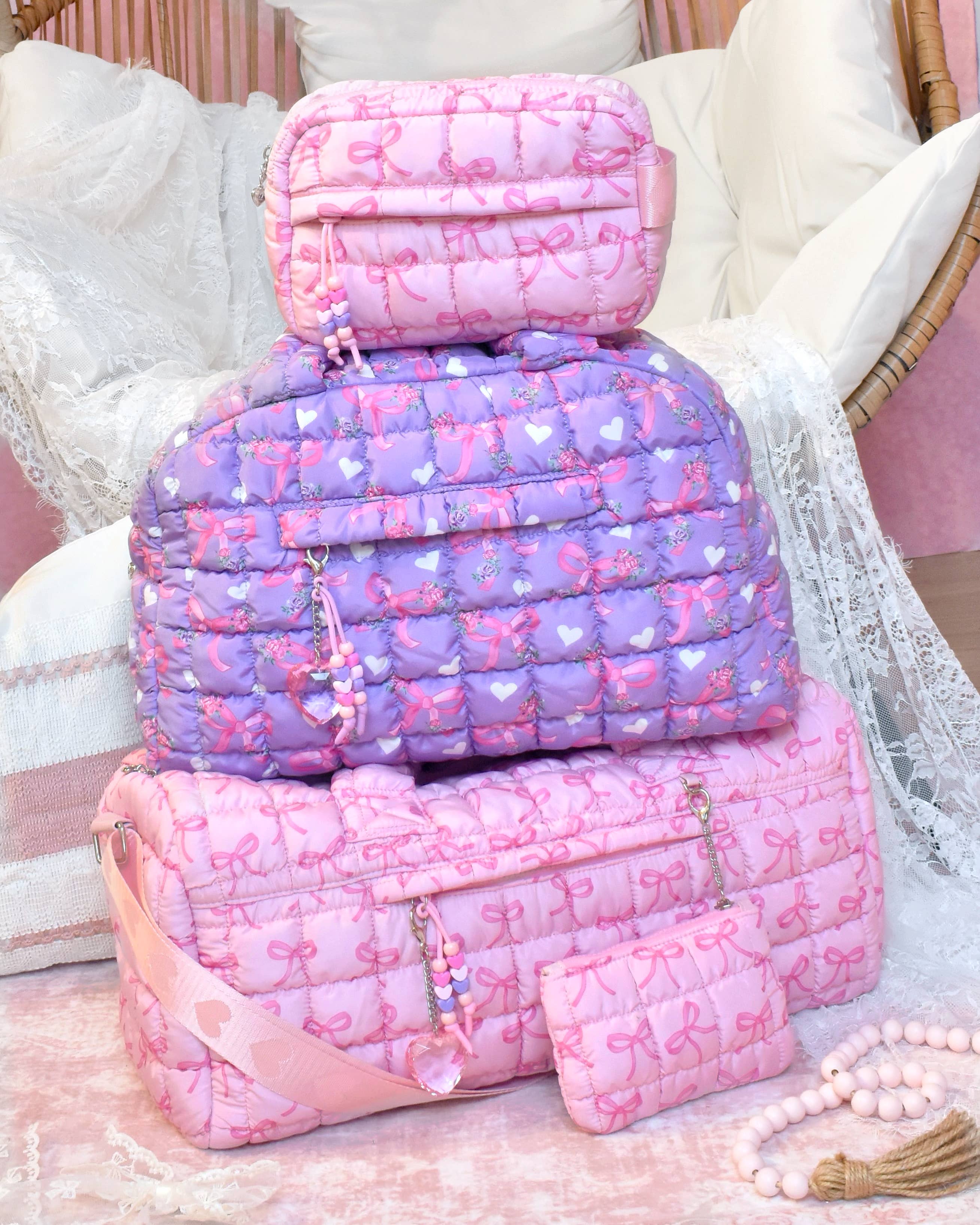 Quilted Scrunchies Floral Bow Printed Medium Duffle Bag