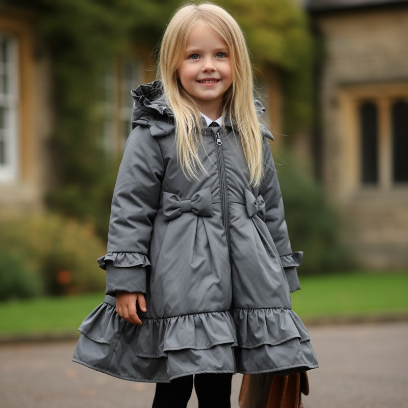 Ruffles School Coat - Grey