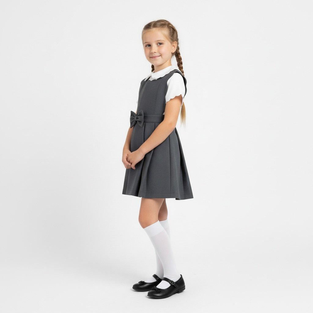 Scallop School Dress - Grey