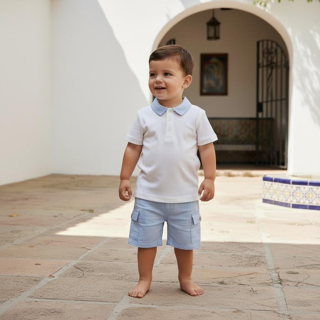 Blue Trim Polo Short Set