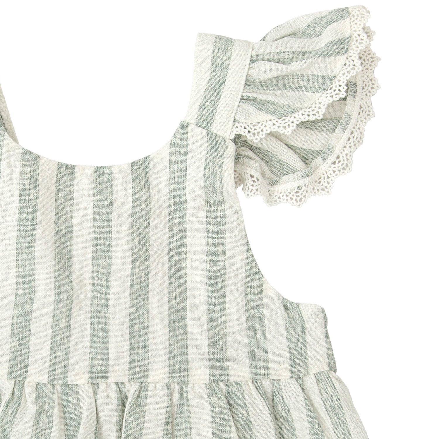 Green Stripe Linen Pinafore Dress & Bloomers