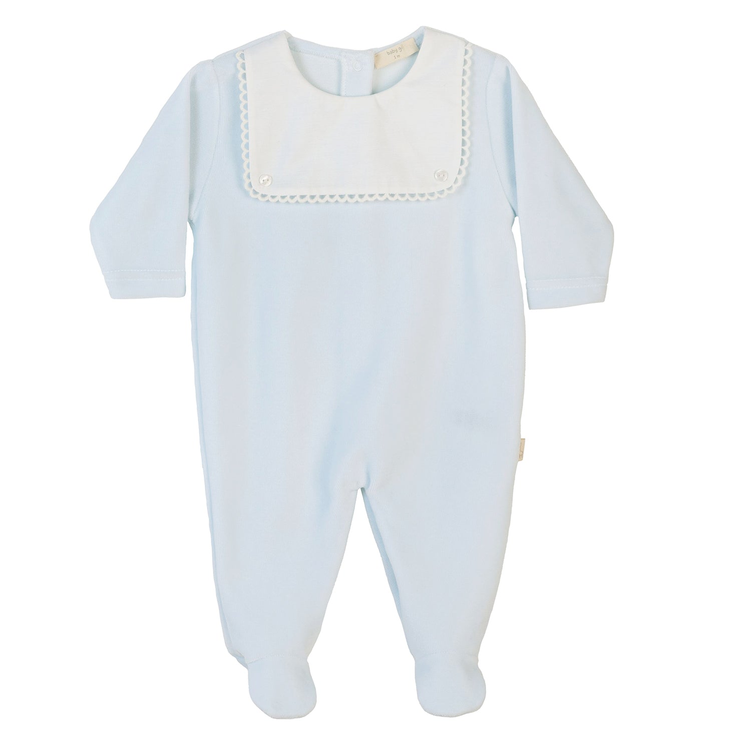 Blue Lace Trim Velour Babygrow