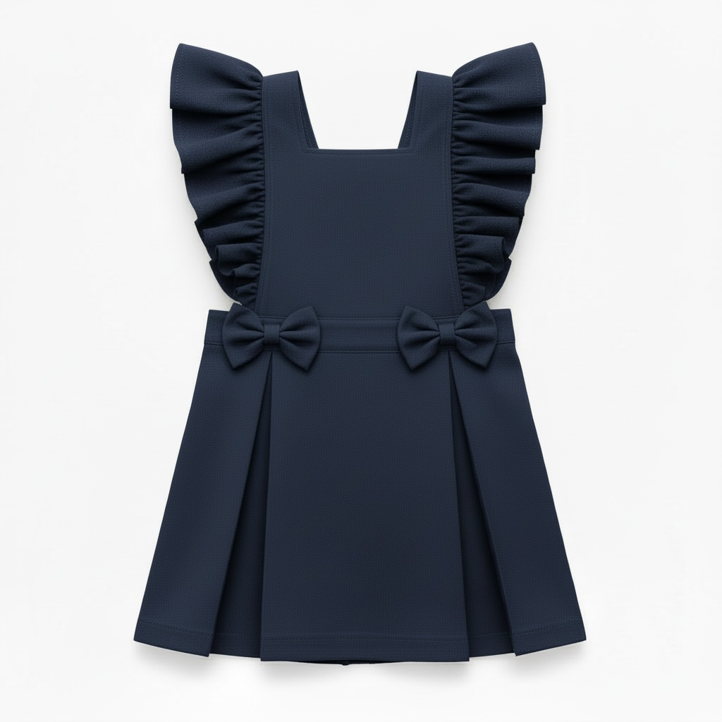 Ruffles School Dress - Navy