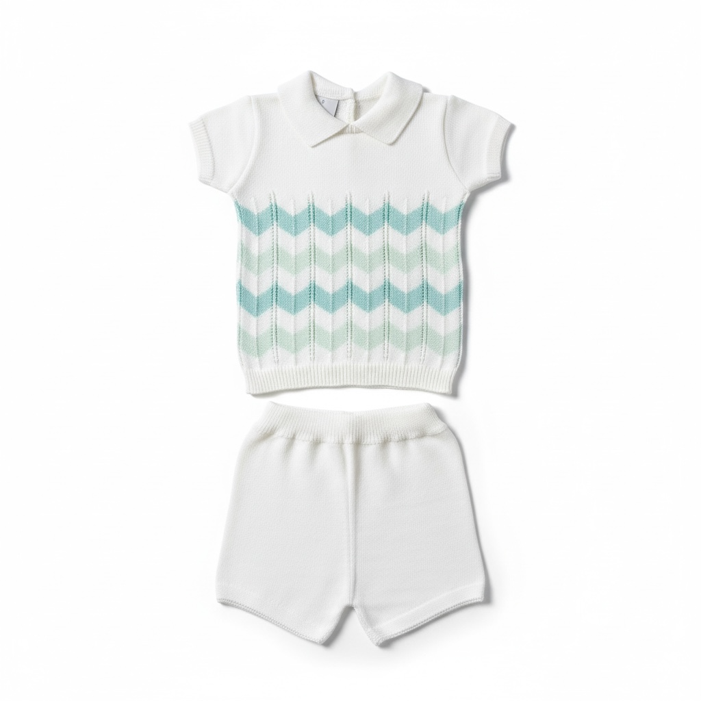 Turquoise Knit Zig Zag Short Set