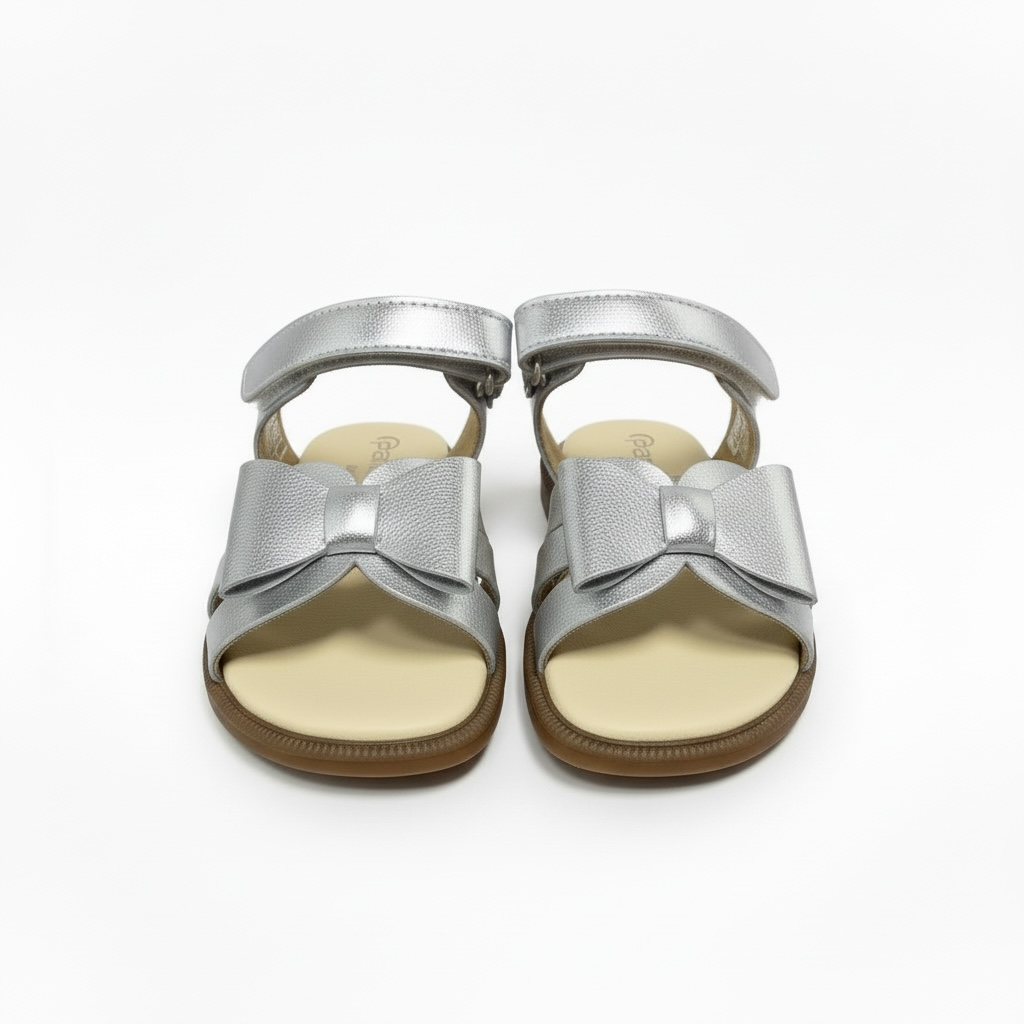 Silver Triple Strap Bow Sandal