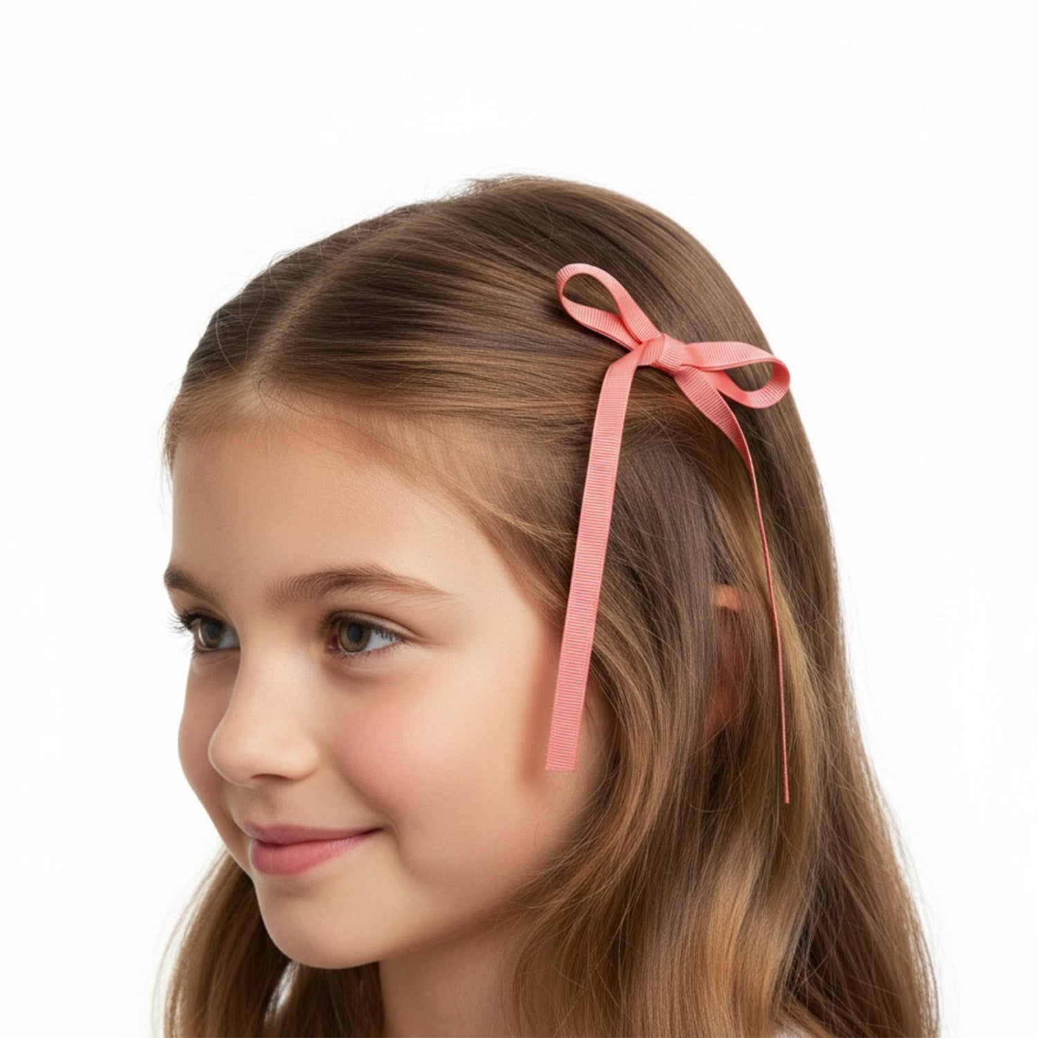 Coral Ribbon Bow Hair Clips