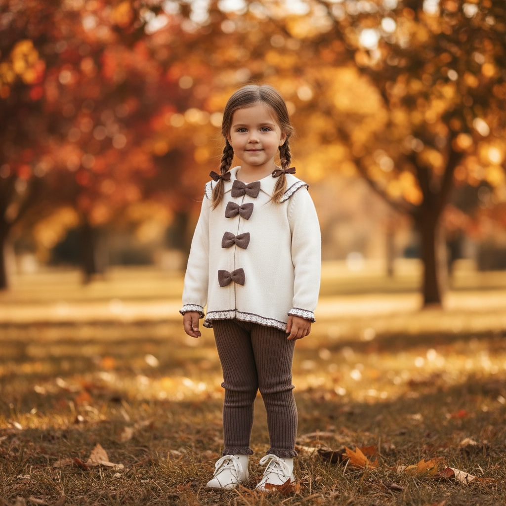 Brown Bow Button Legging Set