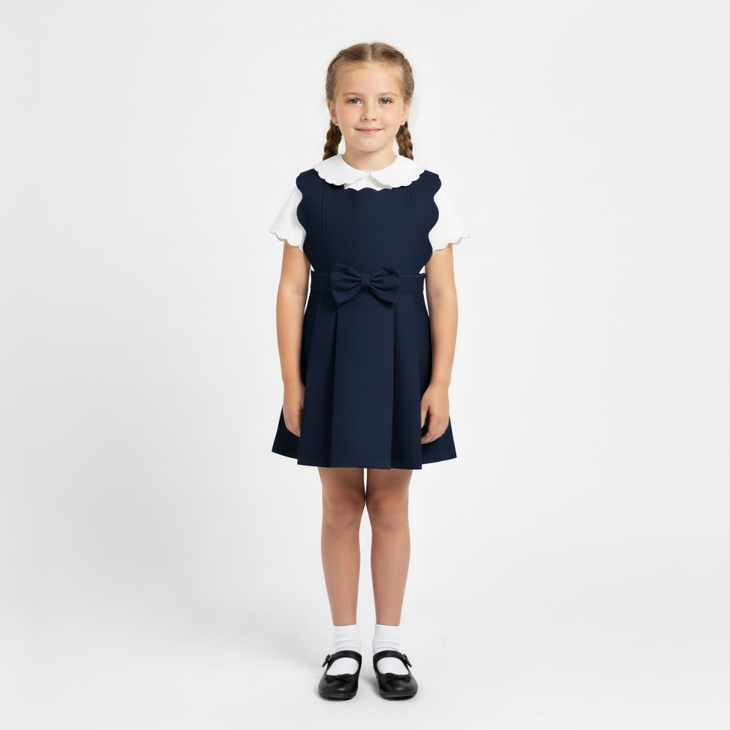 Scallop School Dress - Navy