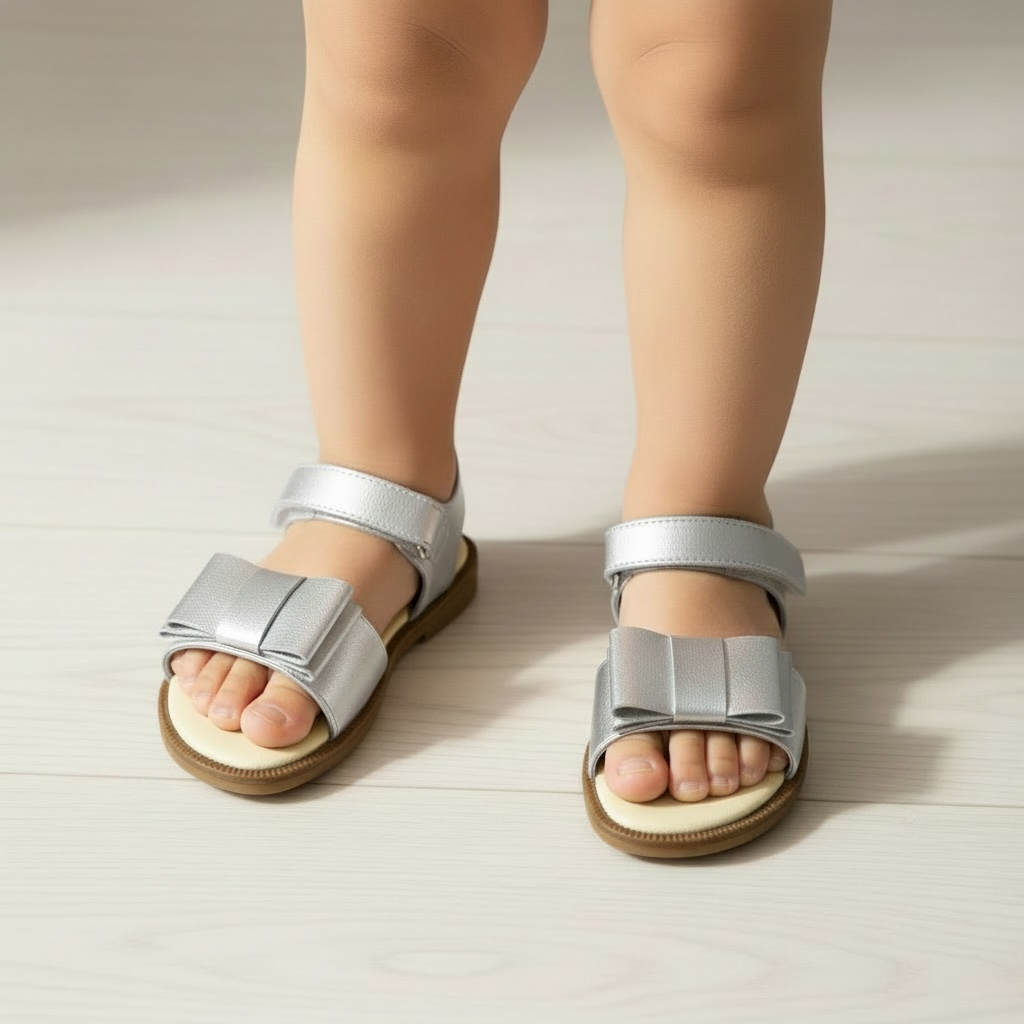 Silver Velcro Bow Sandal
