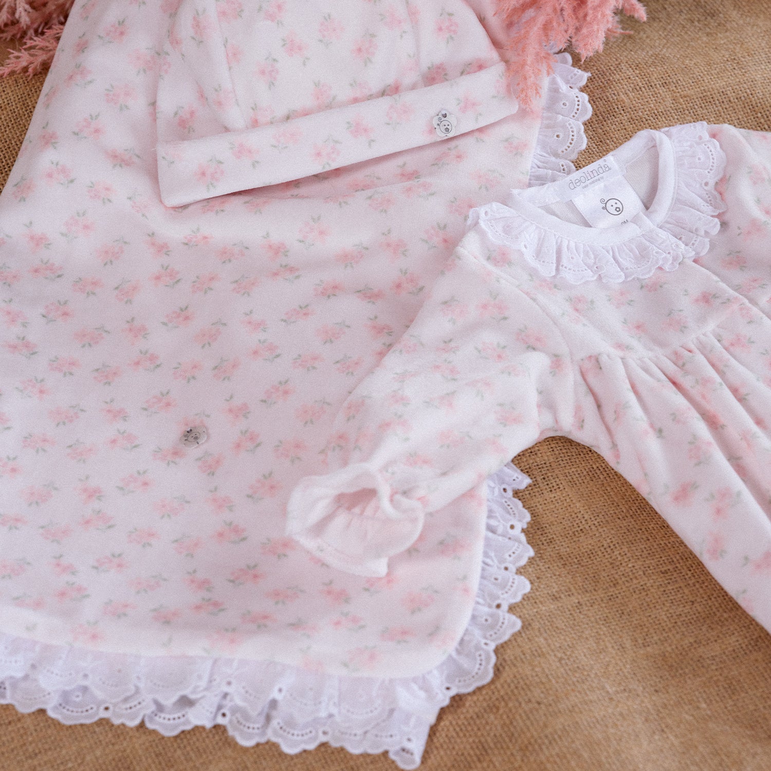 Pink Floral Print Velour Babygrow