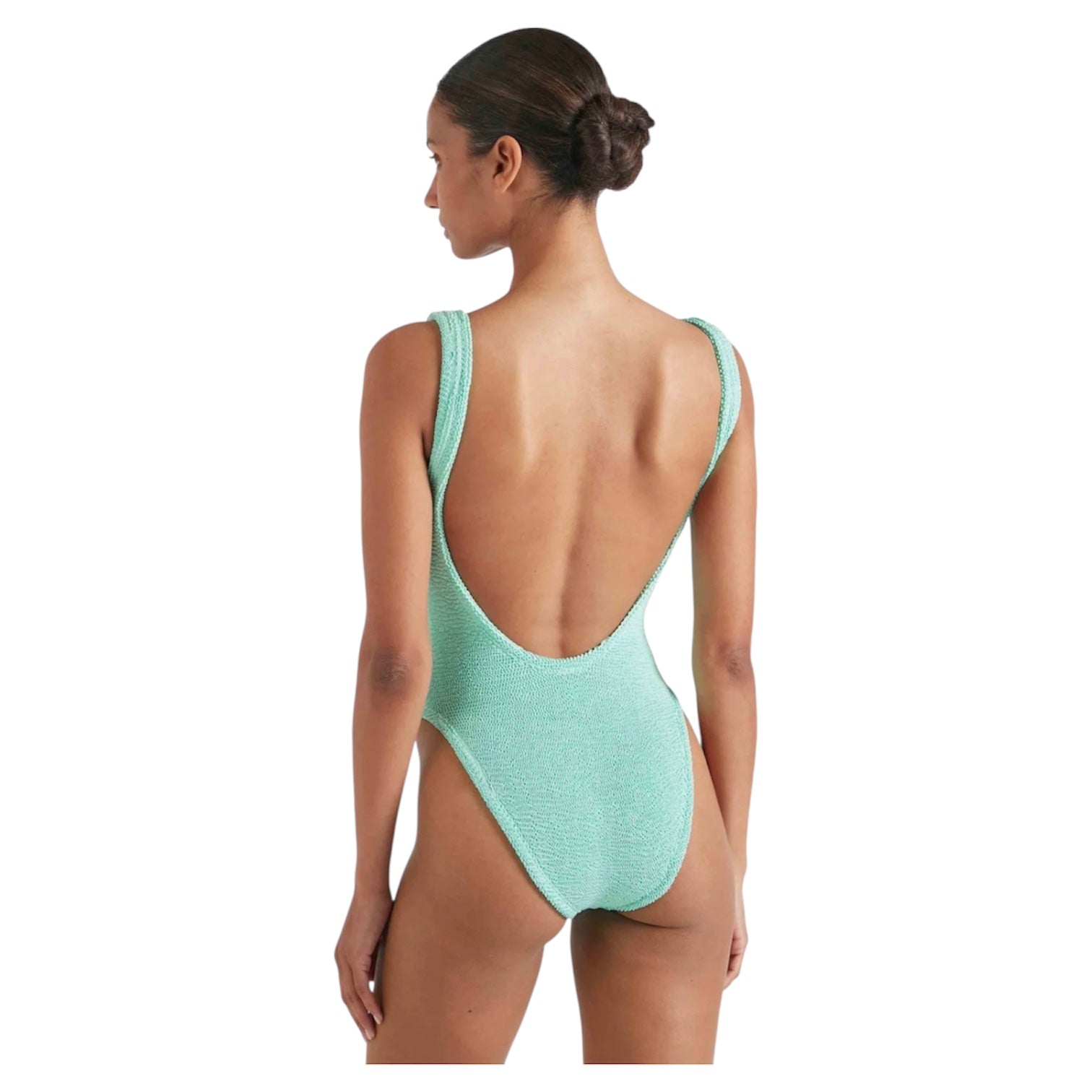 Square Neck Metalic Mint Crinckle Swimsuit - Adult