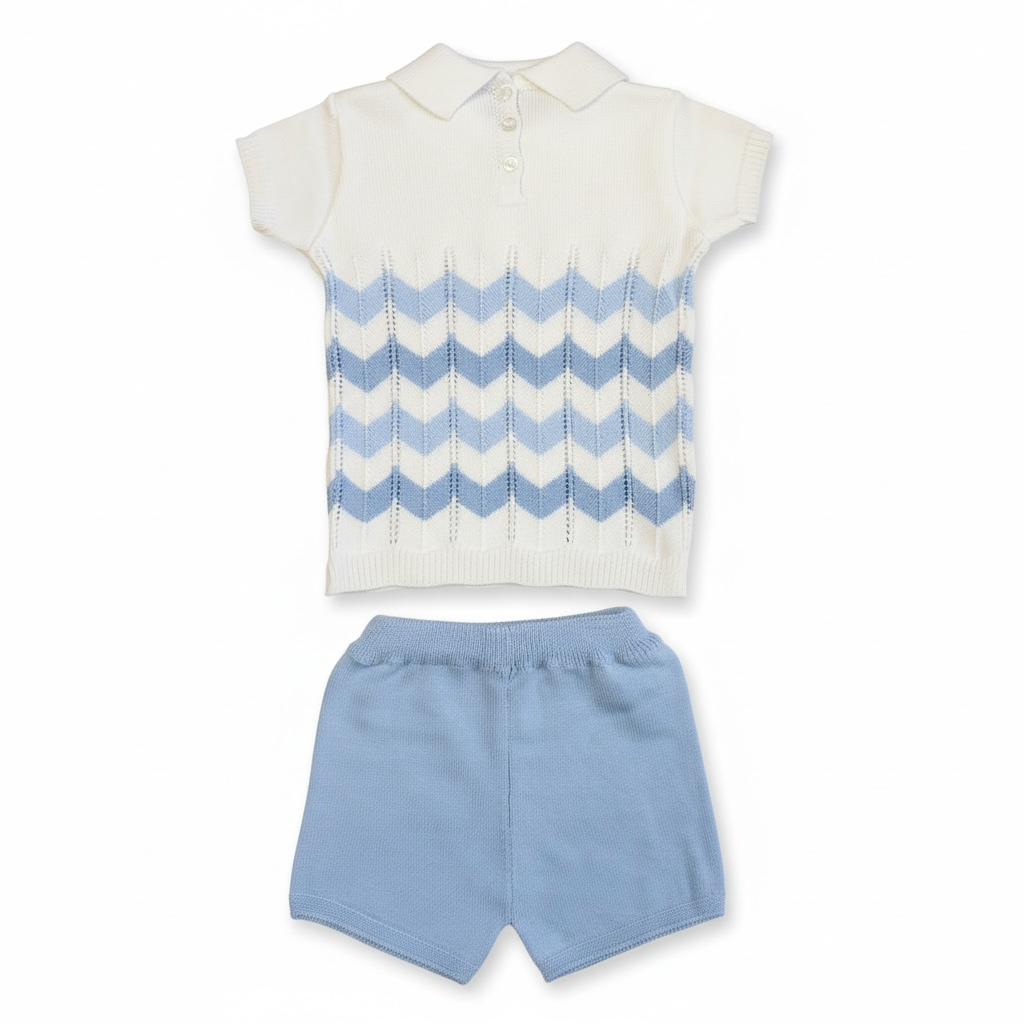 Powder Blue Knit Zig Zag Short Set