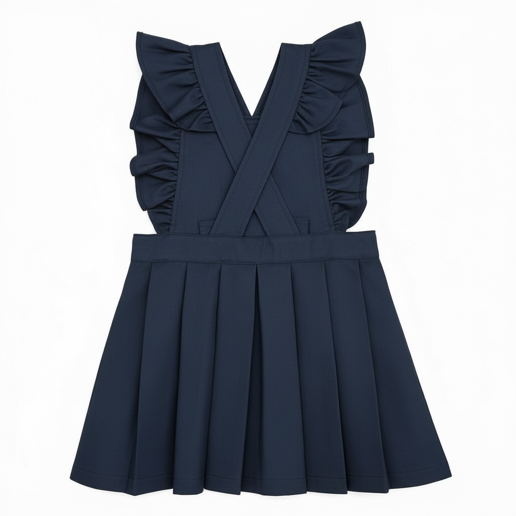 Ruffles School Dress - Navy