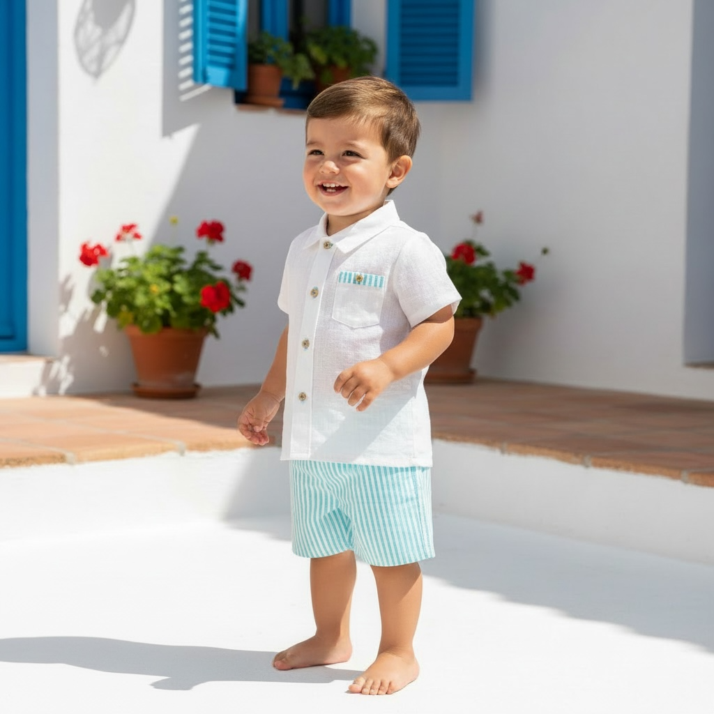 Turquoise Stripe Linen Set