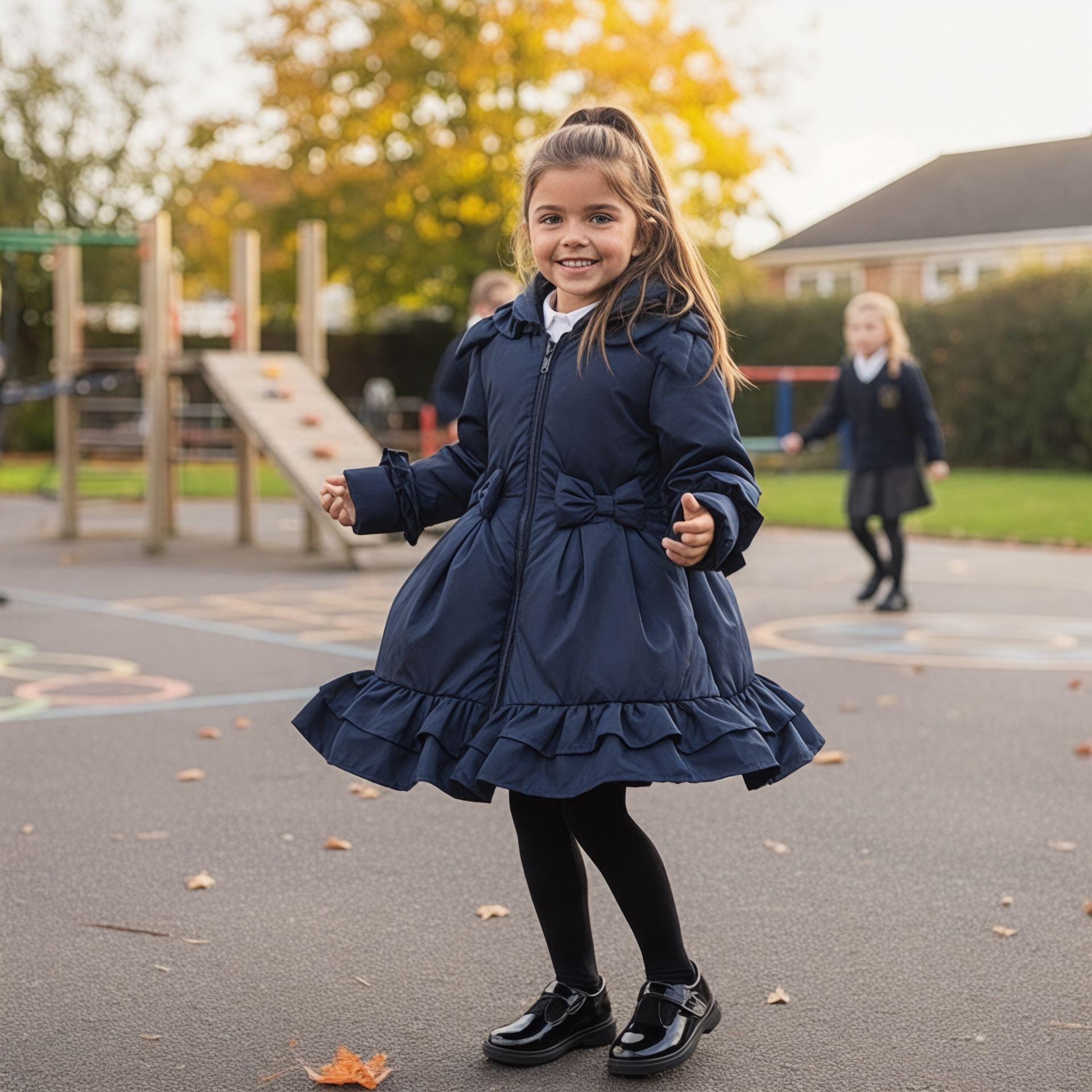 Ruffles School Coat - Navy