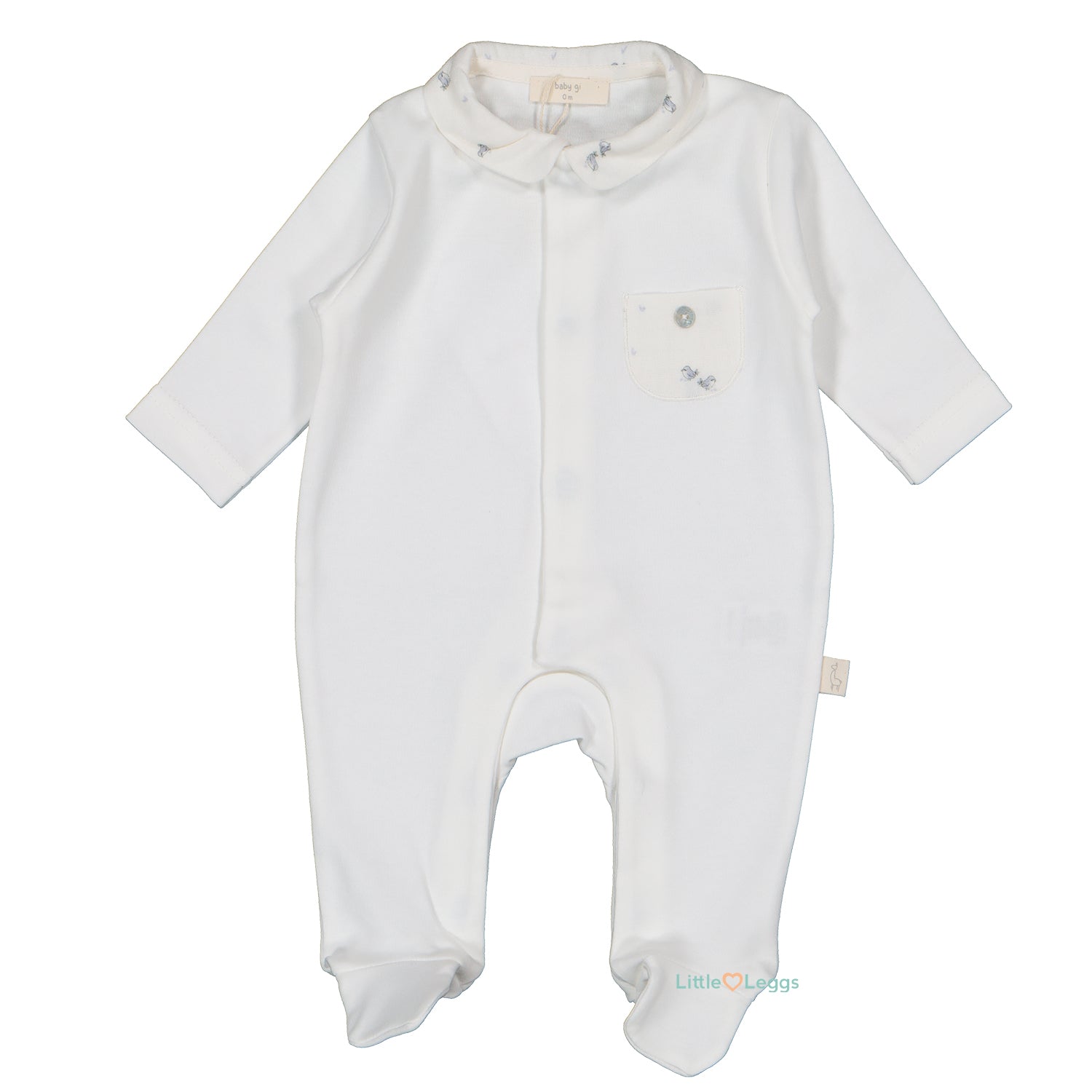 Ivory Blue Birdie Cotton Babygrow