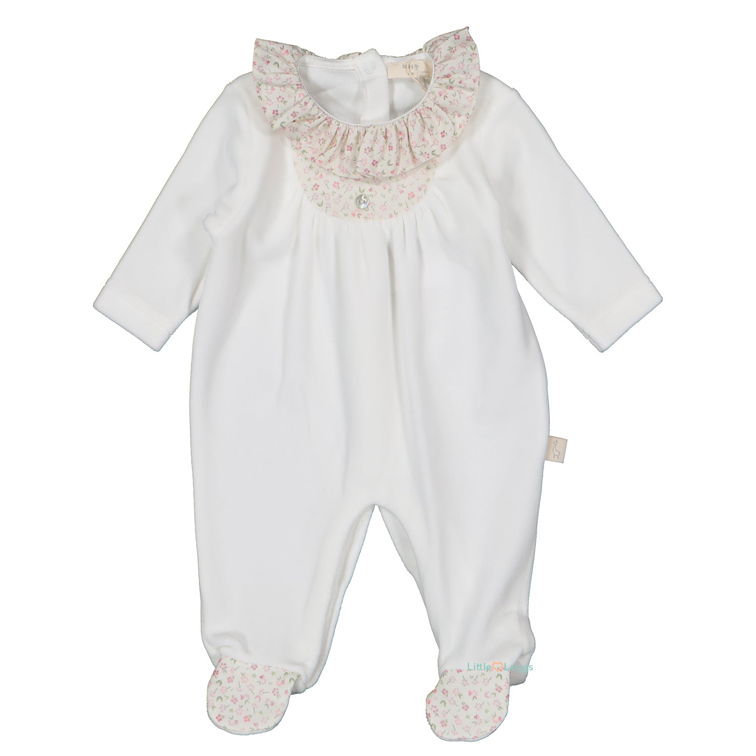 Ivory Velour Floral Trim Babygrow