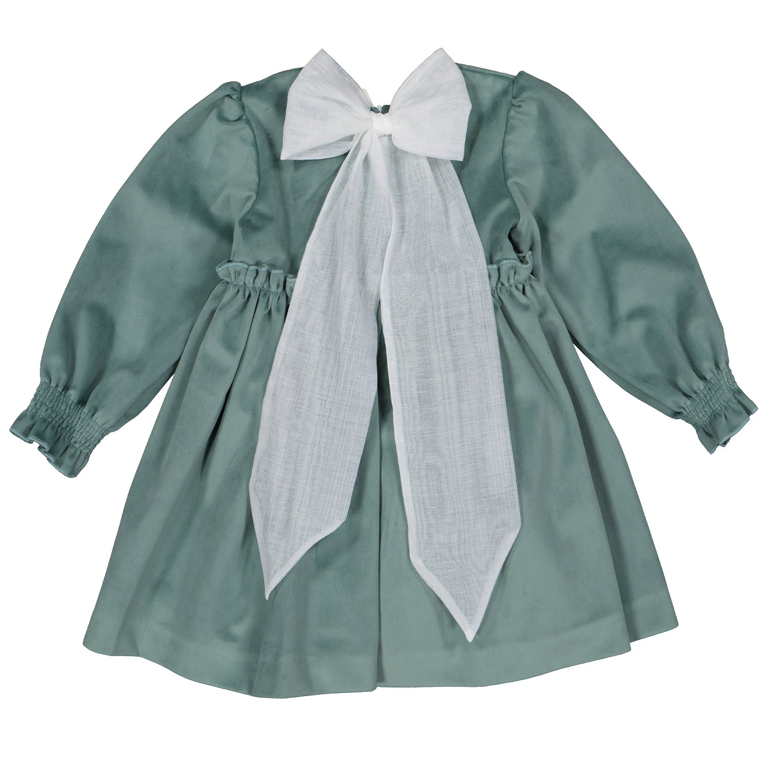 Sage Green Velvet Bow Dress