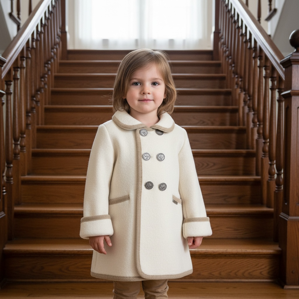 Ivory & Beige Trim Wool Coat