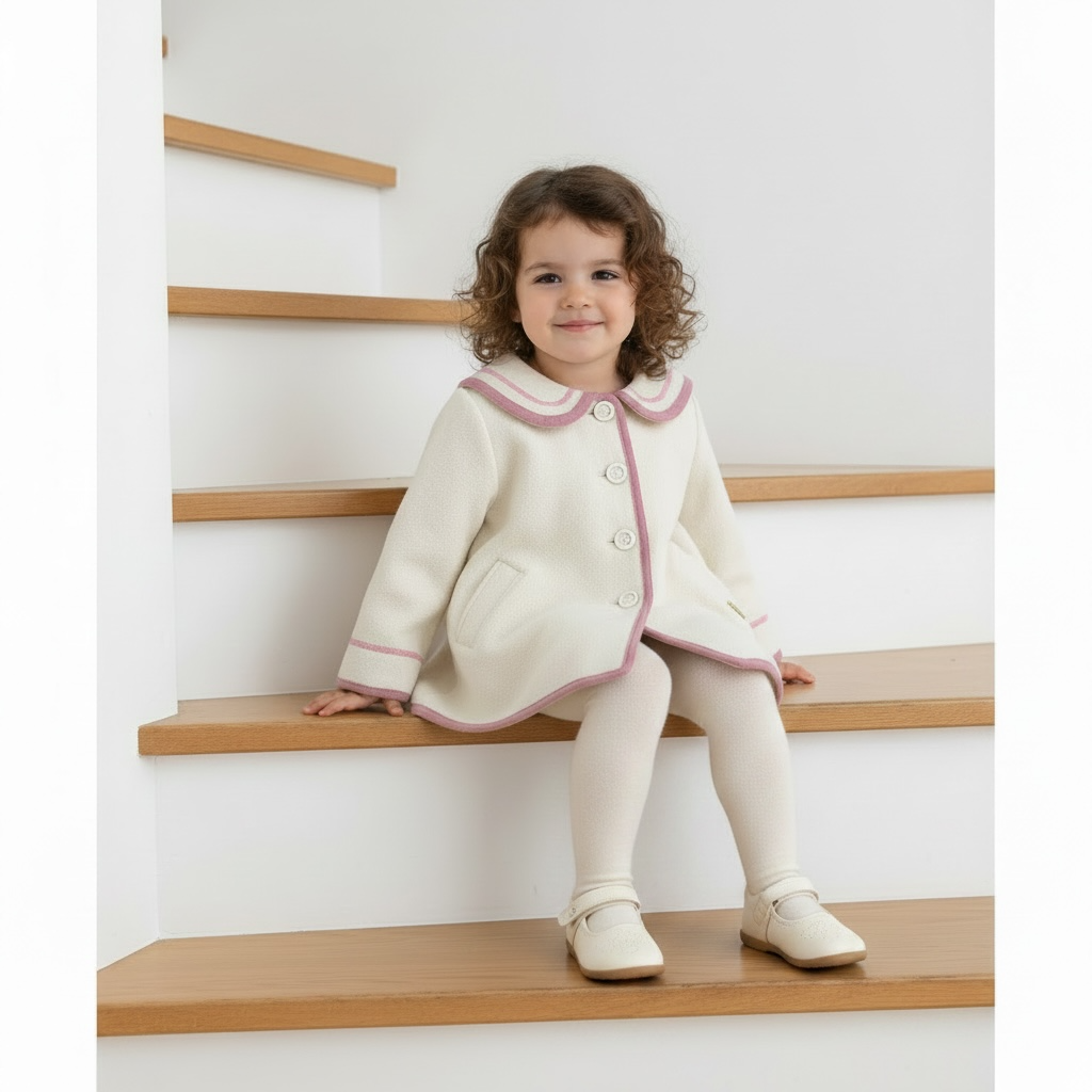 Ivory & Pink Trim Wool Coat