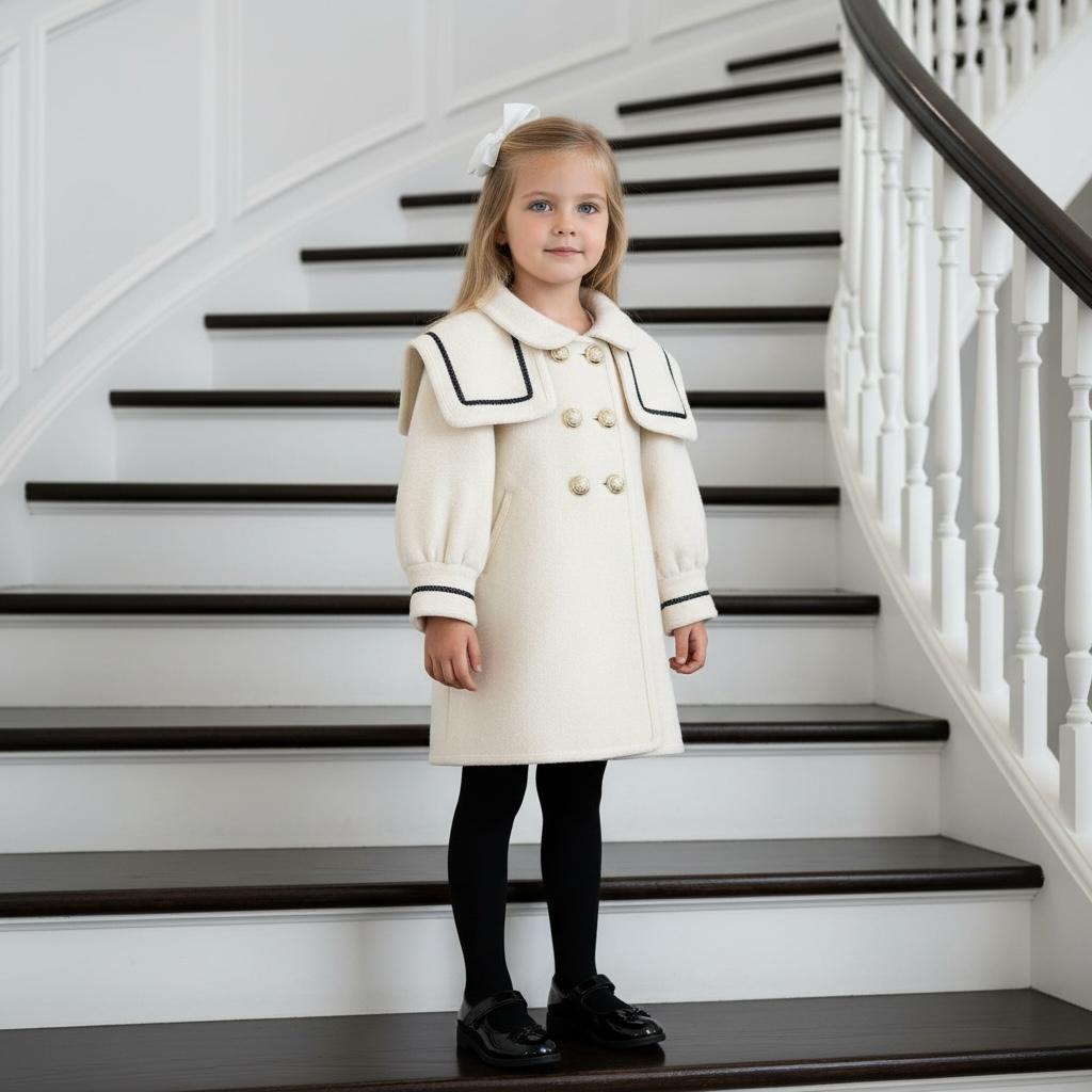 Ivory & Black Trim Wool Coat