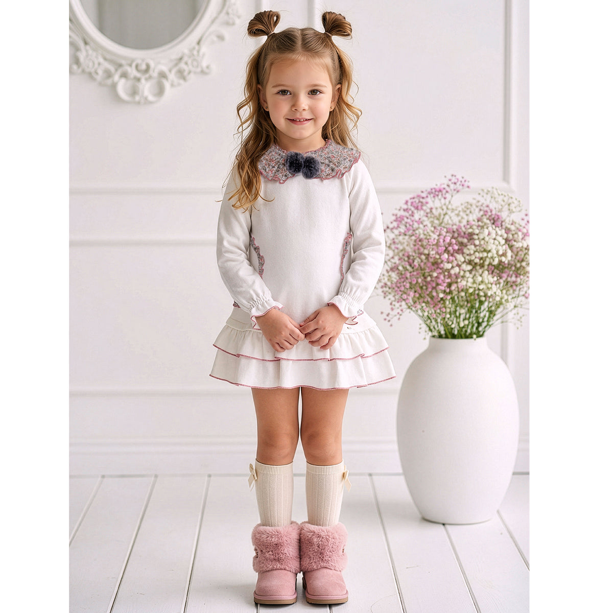 Ivory Floral Trim Dress