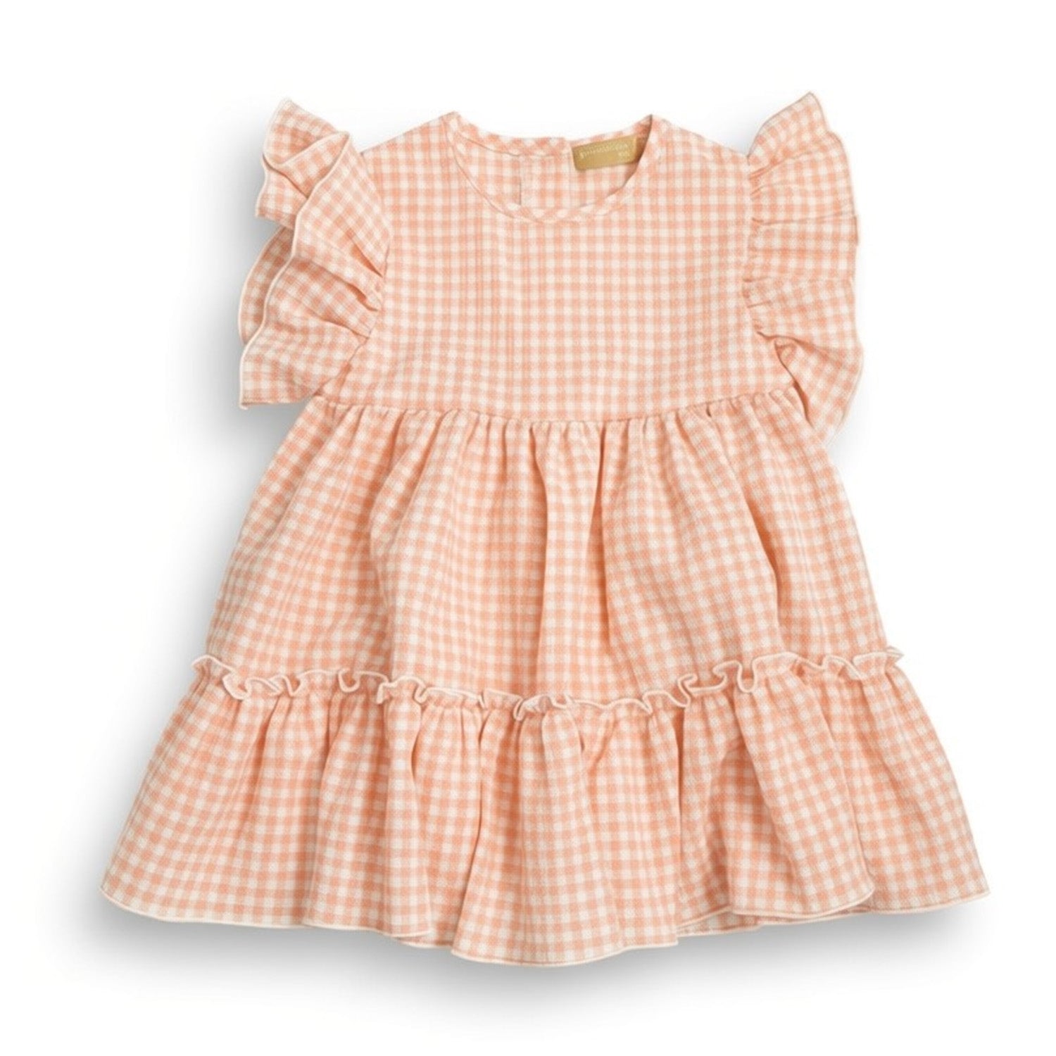 Salmon Check Tiered Dress