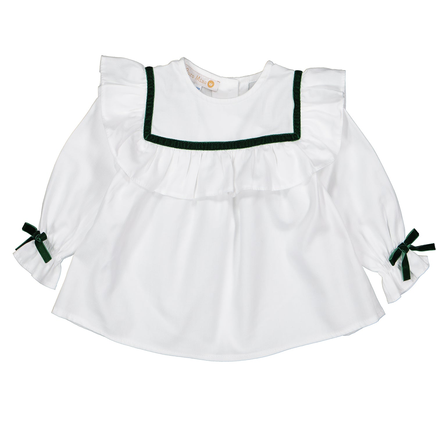 Green Velvet Trim Blouse