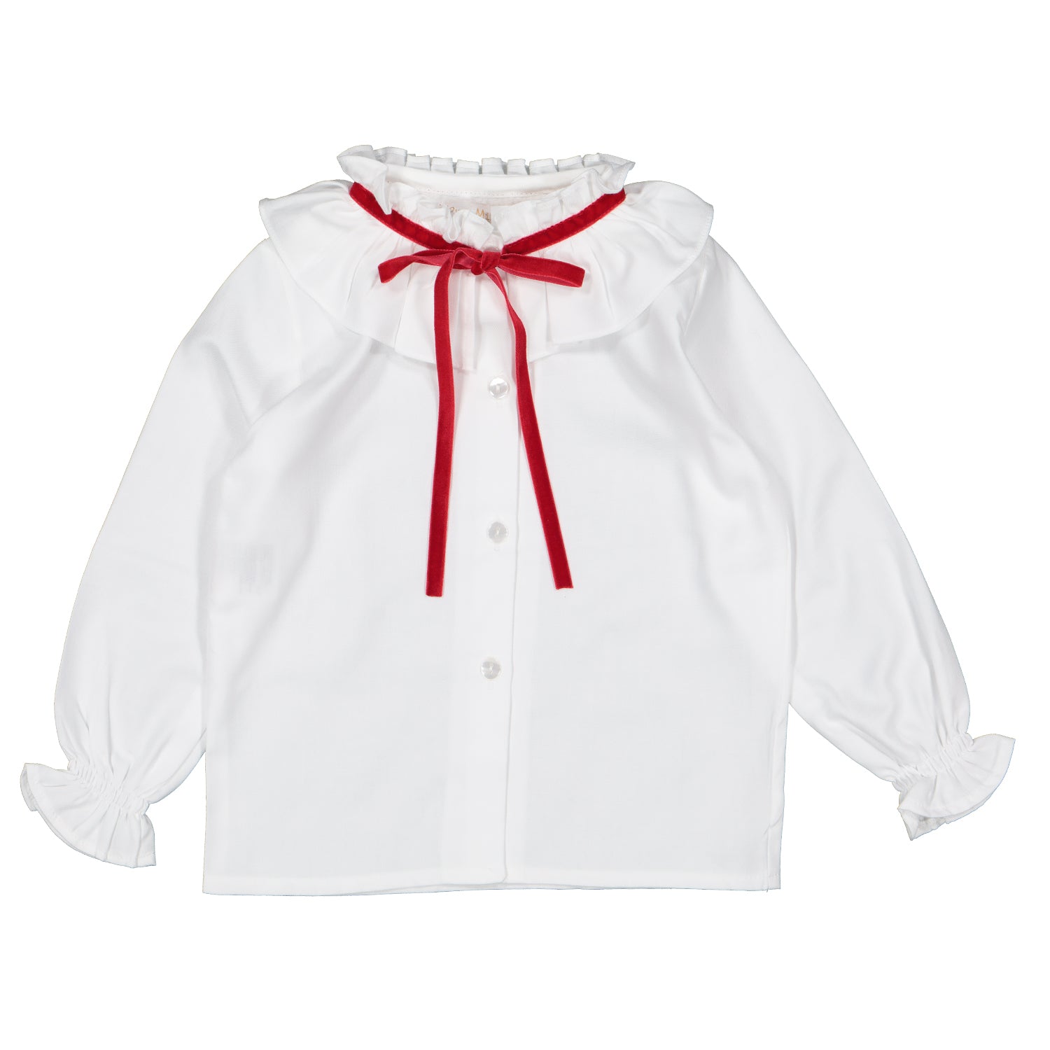 White Frill Velvet Trim Blouse