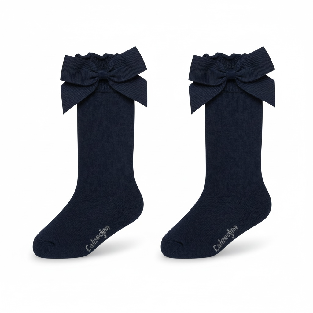 Navy Bow Knee High Socks