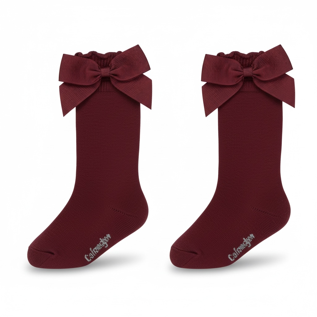 Burgundy Bow Knee High Socks