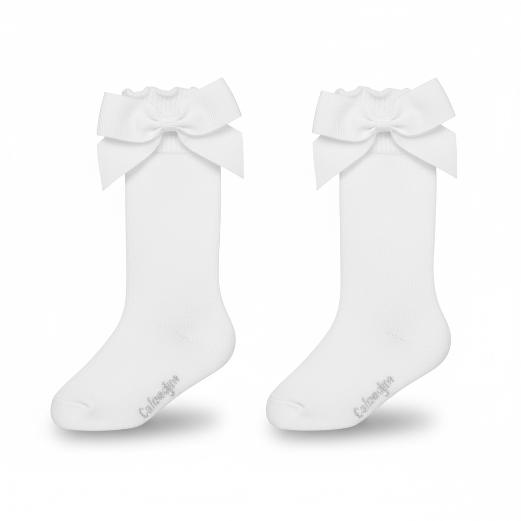 White Bow Knee High Socks