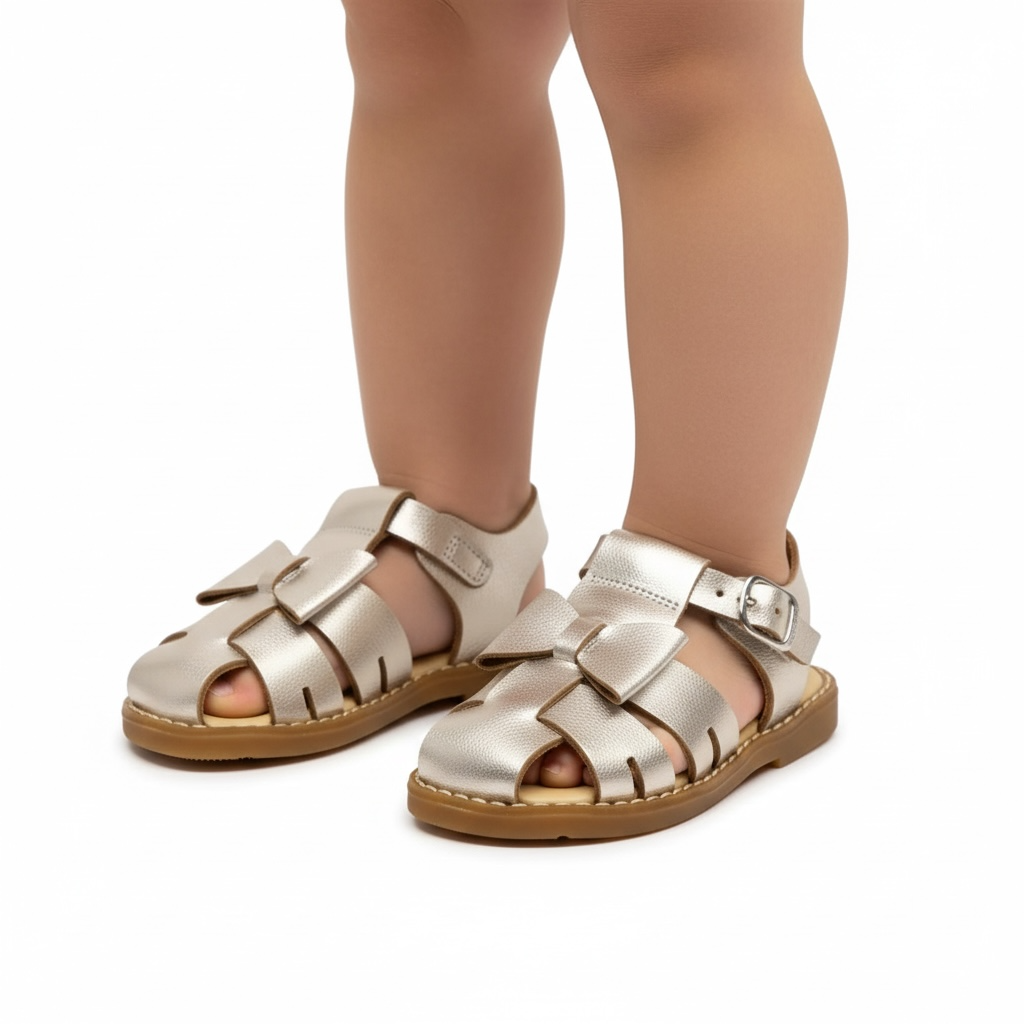 Metallic Gold Bow Cage Sandal