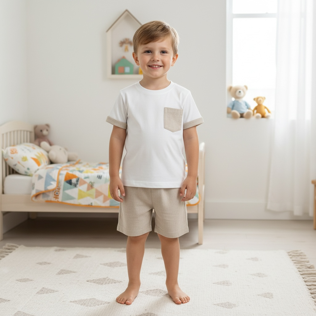 Ivory & Beige T-Shirt & Short Set