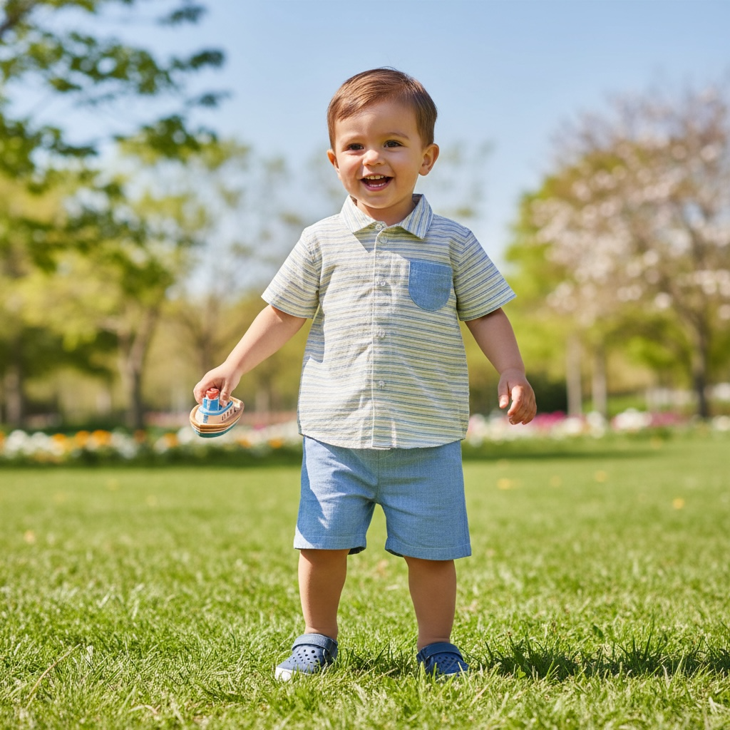 Blue Stripe Shirt & Short Set