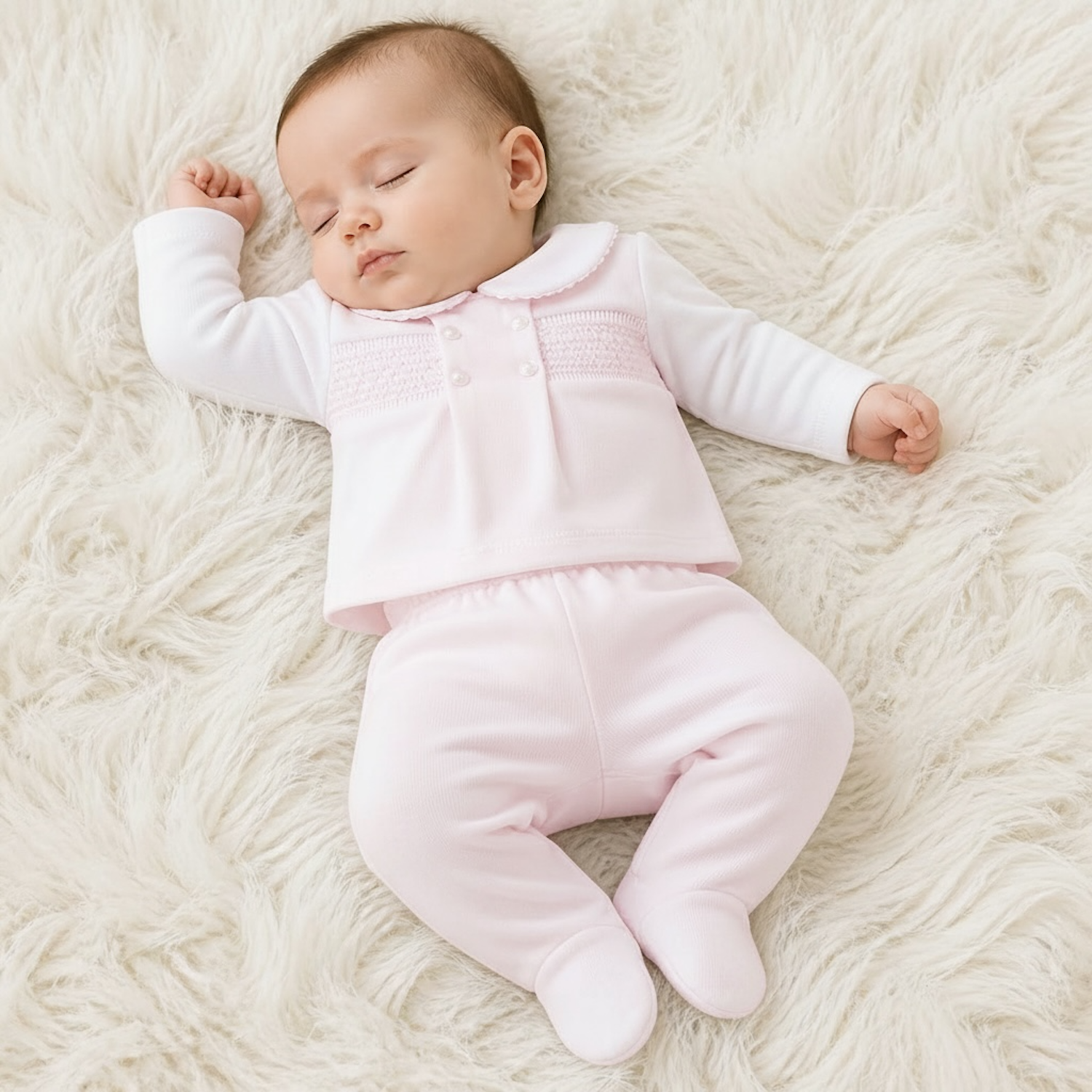 Pink Velour Smocked Set