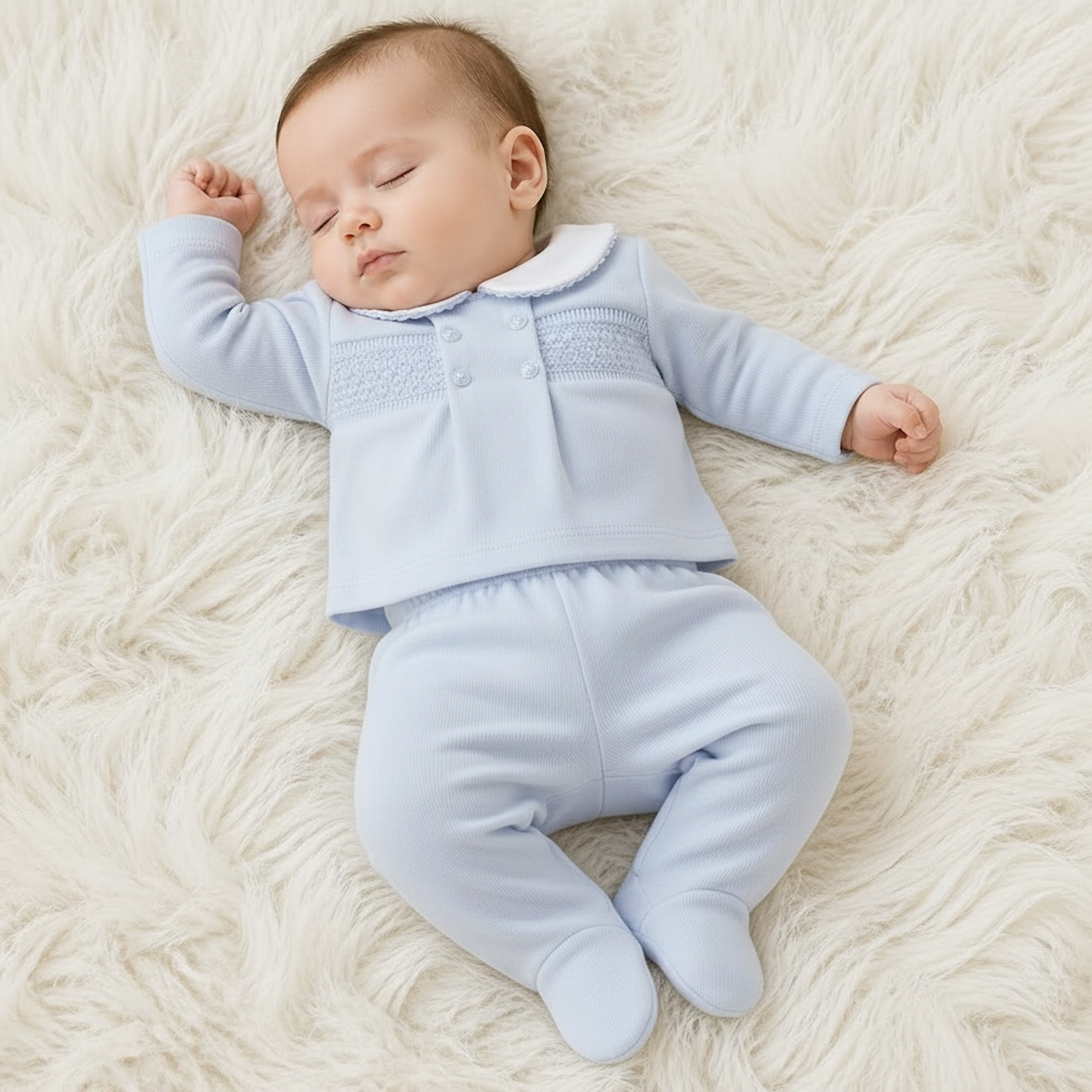 Blue Velour Smocked Set