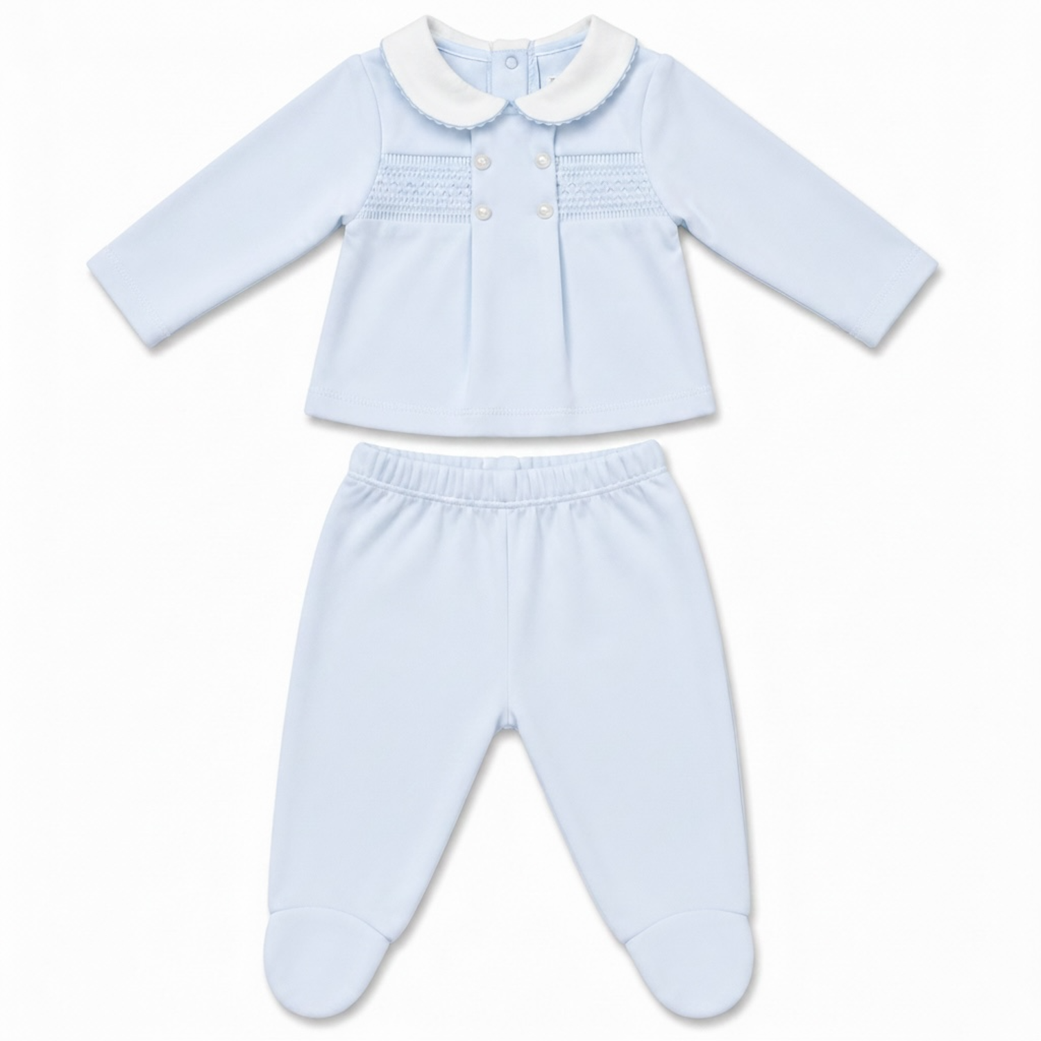 Blue Velour Smocked Set