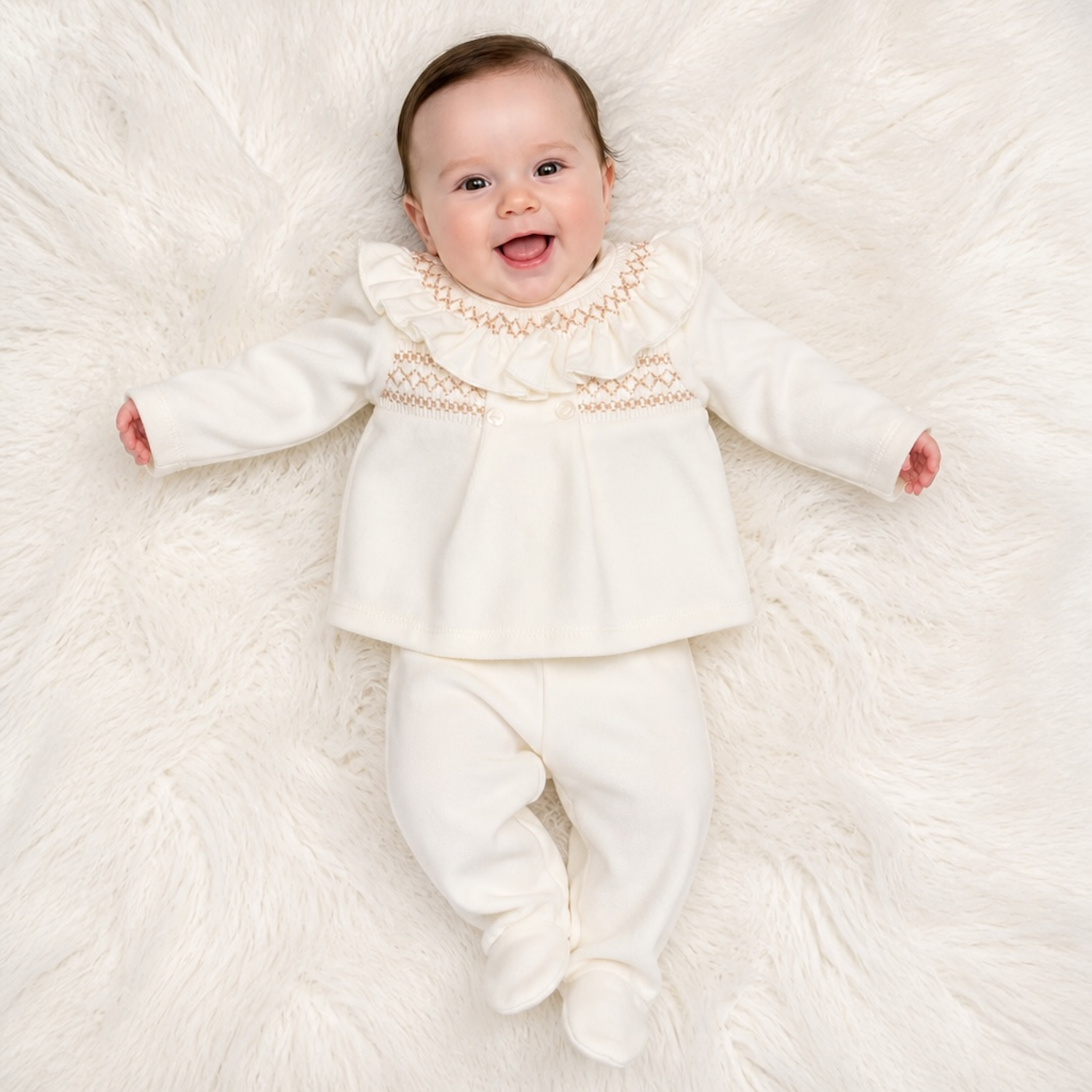 Ivory Velour Smocked Set