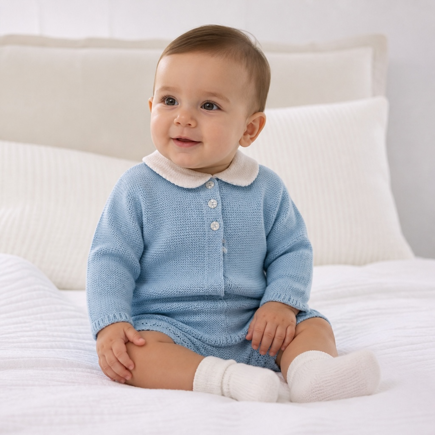 Boys Sky Blue 3 Piece Knit Set