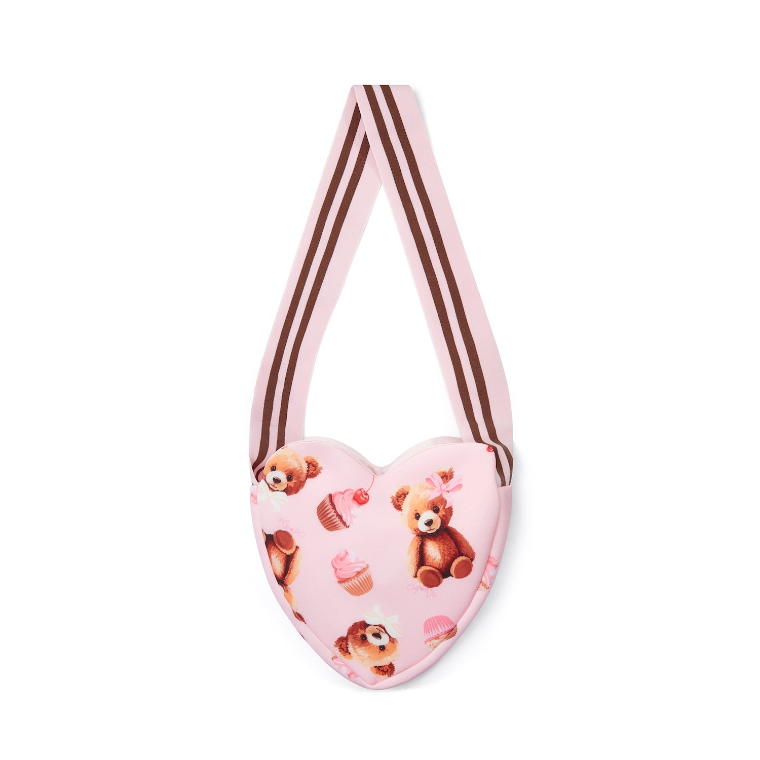 Pink Bear Print Heart Bag