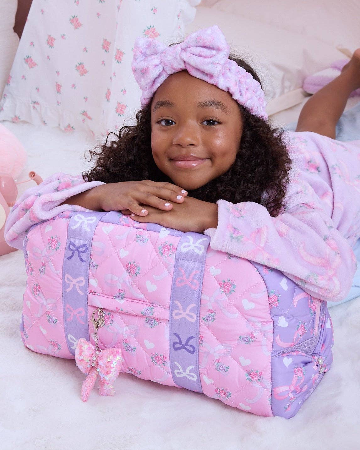 Quilted Ditsy Bow Print Medium Duffle Bag